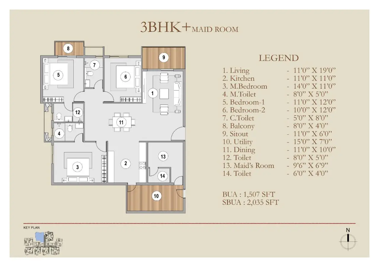 habulus oasis grove floor plan of 3 bhk +maid room